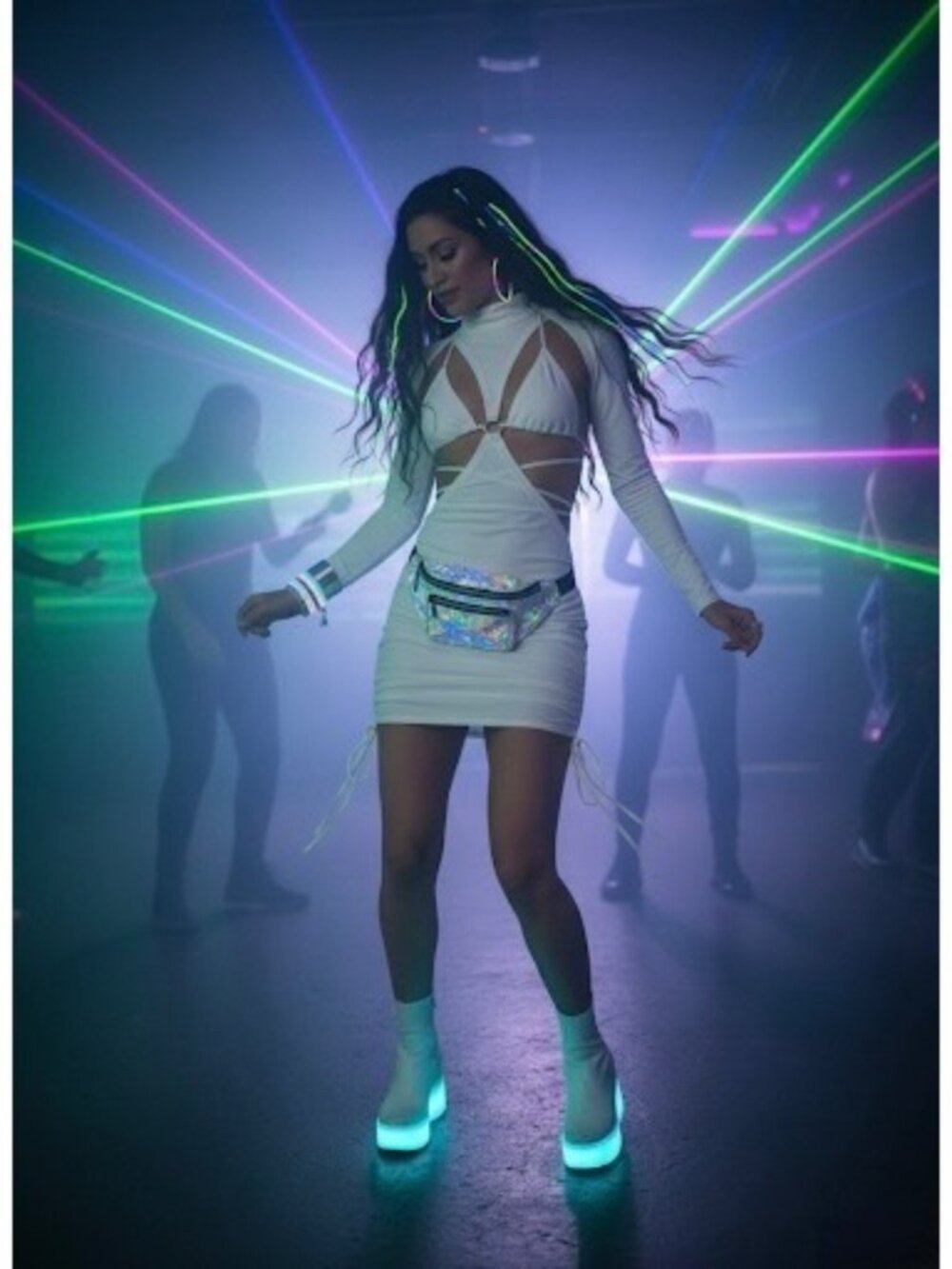 Dolls Kill White Strappy Cutout Ruched Sides Mini Dress| Rave Cyber Grunge Siren - Picture 12 of 13